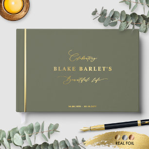 Elegant Real Foil, Olive Funeral/ Life Celebration Guest Book