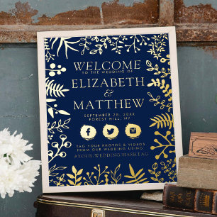 Elegant Real Foil Pressed Floral Wedding Sign