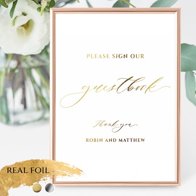 Elegant Real Foil Script Wedding Guestbook Sign (Creator Uploaded)