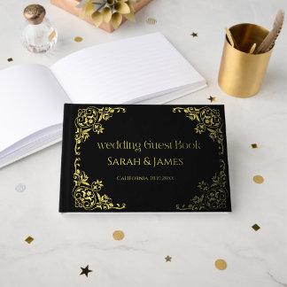 Elegant Real Gold Foil Botanical Wedding Guest Book