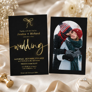 Elegant Real Gold Foil Coquette Bow Photo Wedding