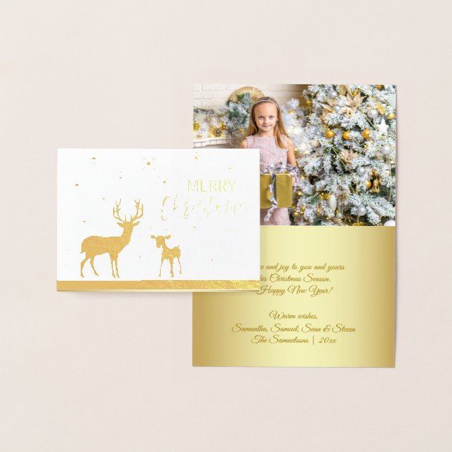 Elegant Real Gold Foil Deer Snow Merry Christmas Foil Card (Display)