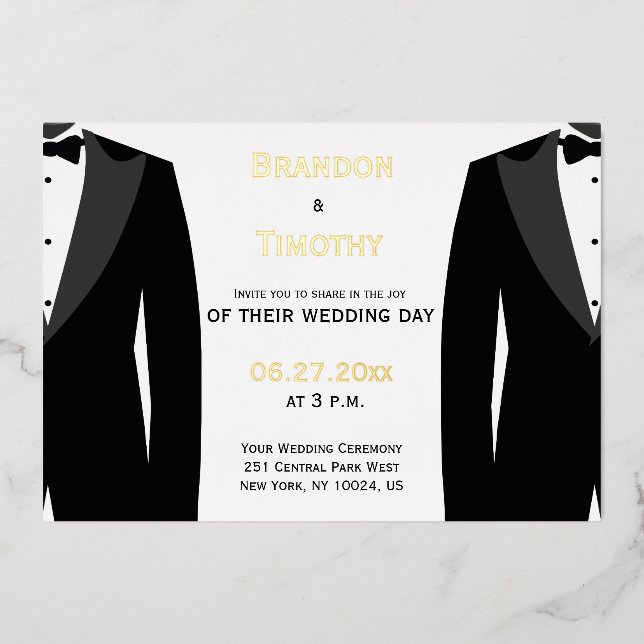 Elegant Real Gold Foil Gay Wedding Invitations (Front)