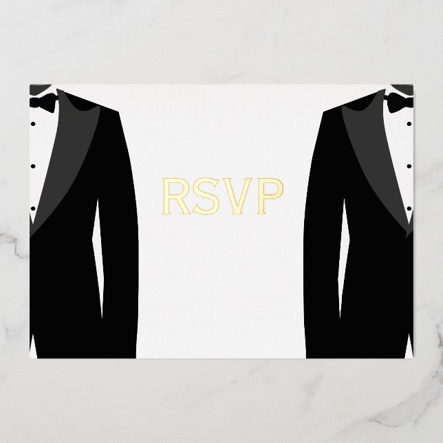 Elegant Real Gold Foil Gay Wedding RSVP Cards (Front)