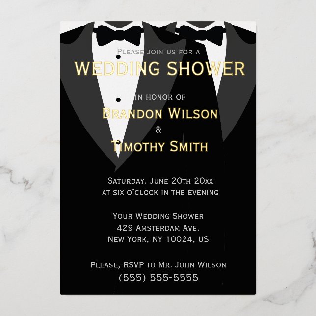 Elegant Real Gold Foil Gay Wedding Shower Invites (Front)