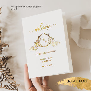 Elegant Real Gold Foil Monogram, Wedding Program