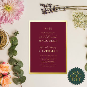 Elegant Real Gold Thick Border Burgundy Wedding