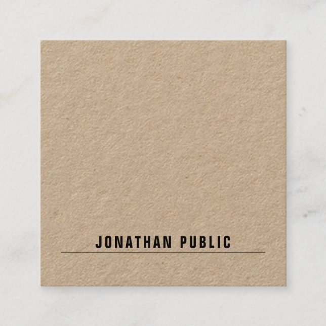 Elegant Real Kraft Paper Simple Modern Minimalist Square Business Card (Front)