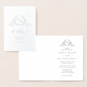Elegant Real Silver Foil Monogram, Folded Wedding  Card