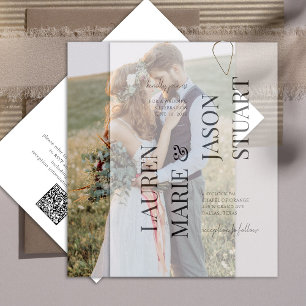 Elegant Real Vellum Overlay QR Code Photo Wedding Invitation