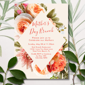 Elegant Realistic Roses Frame Mother's Day Brunch Invitation