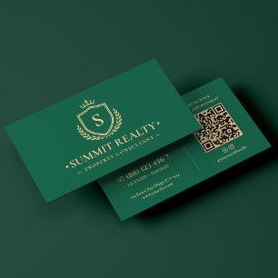 Elegant Realtor Property Consultant Shield Green Business Card