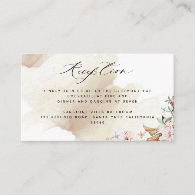 Elegant Reception Beige Watercolor Earthy Blooms Enclosure Card (Front)