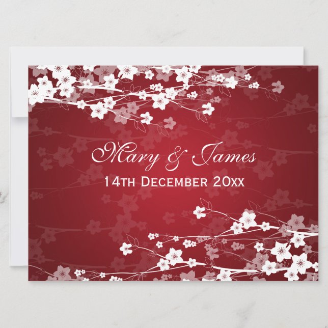 Elegant Reception Cherry Blossom Red Invitation (Front)