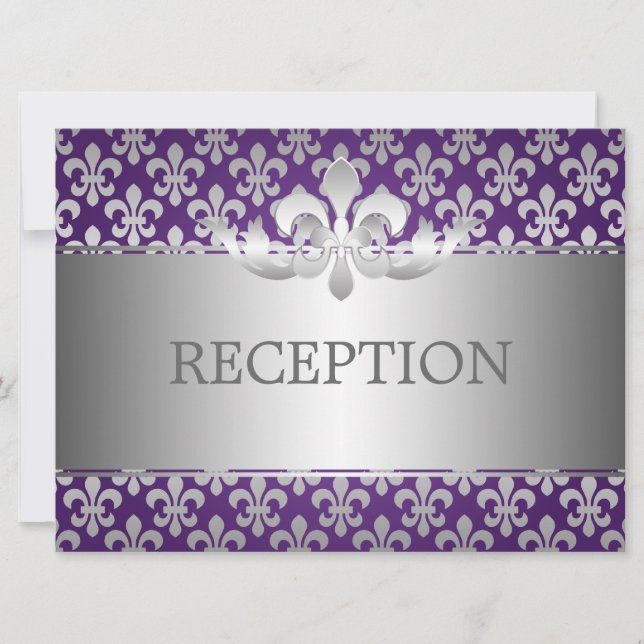 Elegant Reception Fleur De Lis Purple Invitation (Front)