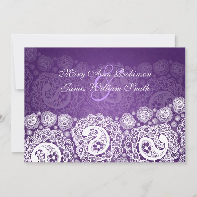 Elegant  Reception Star Paisley Lace Purple Invitation (Front)