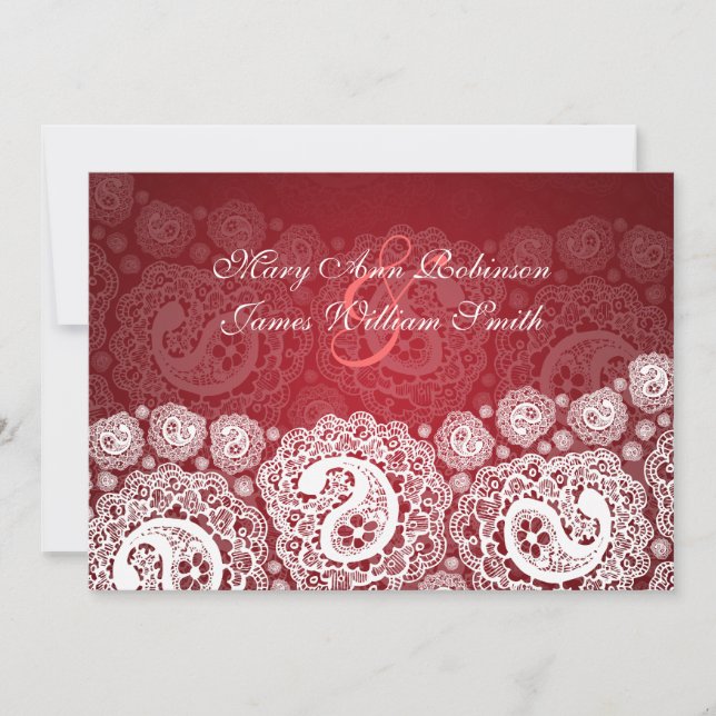 Elegant  Reception Star Paisley Lace Red Invitation (Front)