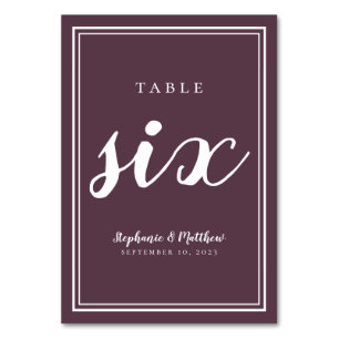Elegant Reception Table Number Six   Modern Purple