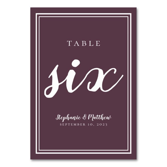 Elegant Reception Table Number Six | Modern Purple (Back)