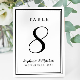 Elegant Reception Wedding Simple Black & White Table Number