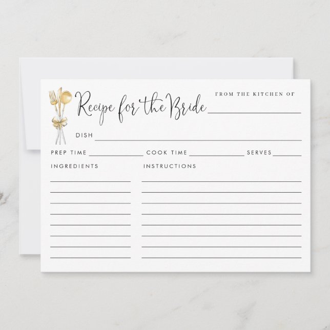 Elegant Recipe for the Bride Utensils Gold Ribbon (Front)