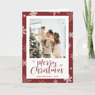 Elegant Red 2 Photo Snowflake Christmas Holiday Card