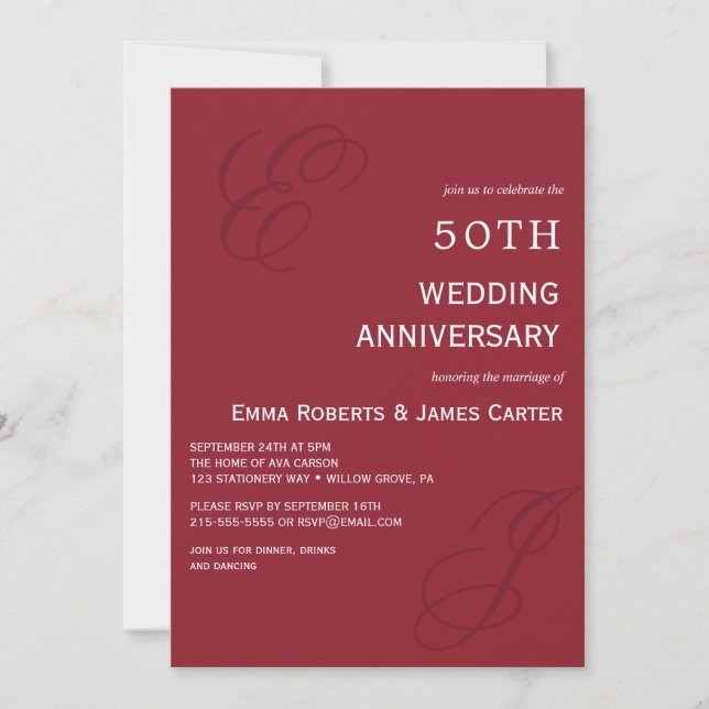Elegant Red 50th Anniversary Invitation (Front)