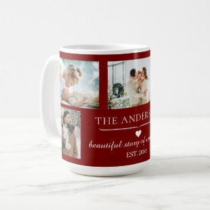 Elegant Red 5-Photo Family Collage Custom Coffee Mug