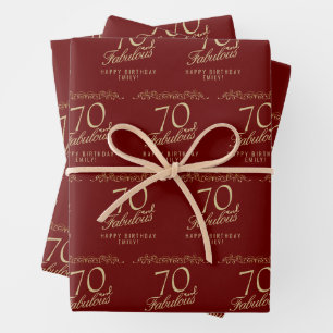 Elegant Red 70 and Fabulous 70th Birthday  Wrapping Paper Sheet