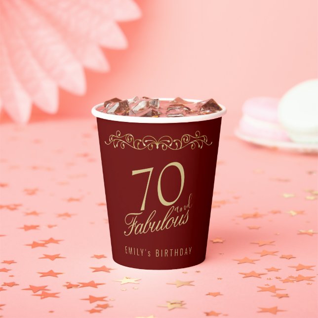 Elegant Red 70 and Fabulous Ornament 70th Birthday Paper Cups (Insitu)