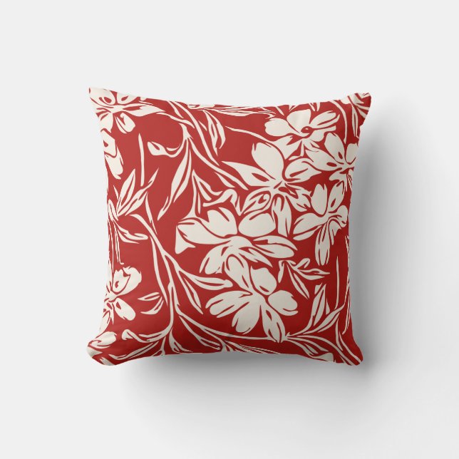 Elegant Red Abstract Floral Illustration Pattern Cushion (Front)