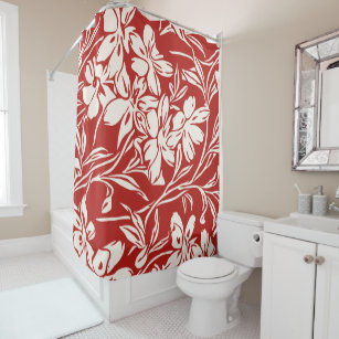 Elegant Red Abstract Floral Illustration Pattern Shower Curtain