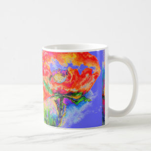 Elegant red abstract floral watercolor painting coffee mug
