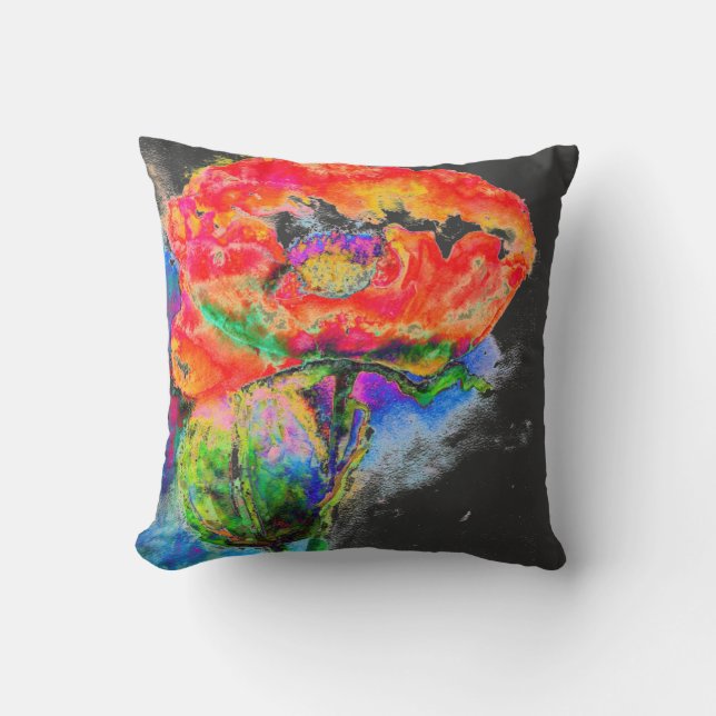 Elegant red abstract floral watercolor painting cushion (Front)
