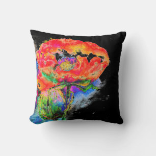 Elegant red abstract floral watercolor painting cushion