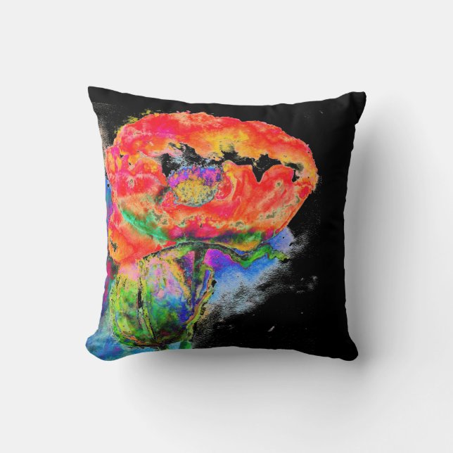 Elegant red abstract floral watercolor painting cushion (Front)