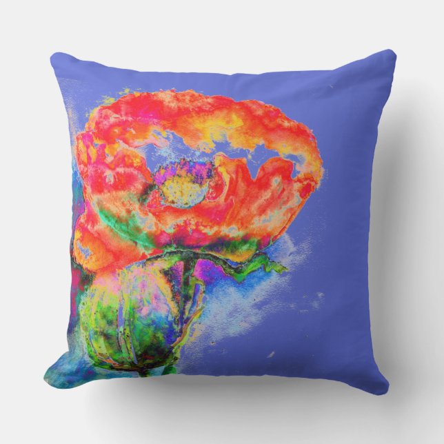 Elegant red abstract floral watercolor painting cushion (Front)