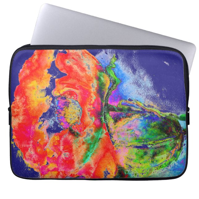 Elegant red abstract floral watercolor painting laptop sleeve (Front)