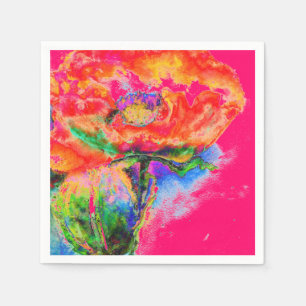 Elegant red abstract floral watercolor painting napkin