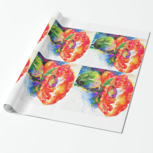 Elegant red abstract floral watercolor painting wrapping paper