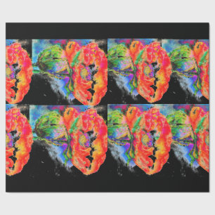 Elegant red abstract floral watercolor painting wrapping paper