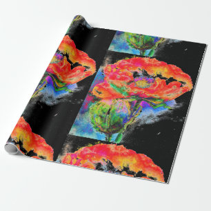 Elegant red abstract floral watercolor painting wrapping paper