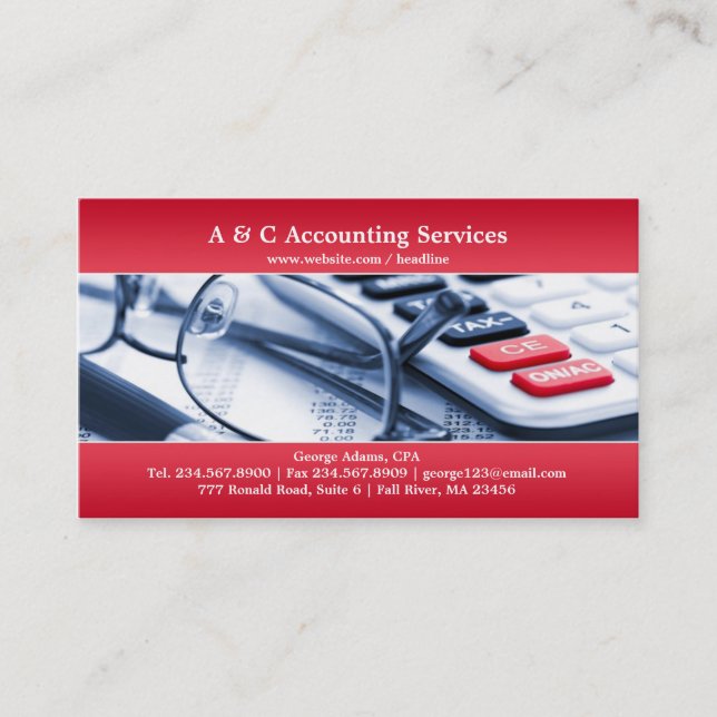 Elegant Red Accounting Business Card (Front)