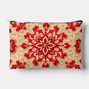 Elegant Red and Beige Ornamental Pattern Accessory Pouch