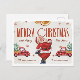 Elegant Red and Beige Watercolor Christmas  Postcard