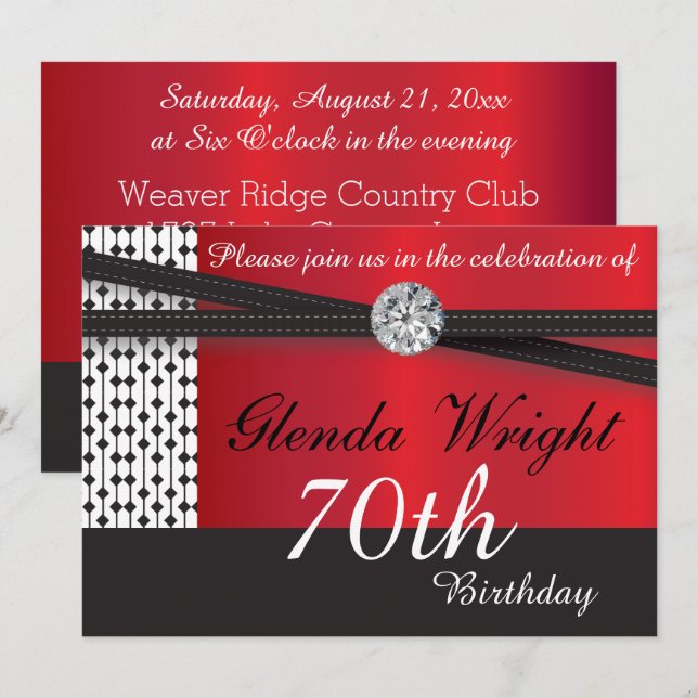 Elegant Red and Black Birthday Party Invitation (Front/Back)