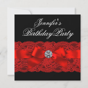 Elegant Red and Black Birthday Party Invitation