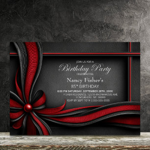 Elegant Red and Black Bow 85th Birthday Party Invitation