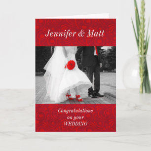 Elegant Red and Black Congratulations on Wedding Card