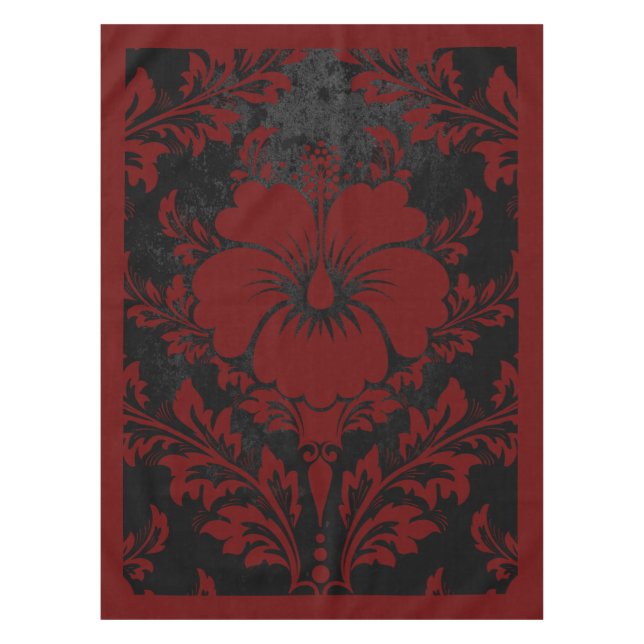 Elegant red and black damask elegant tablecloth (Front)